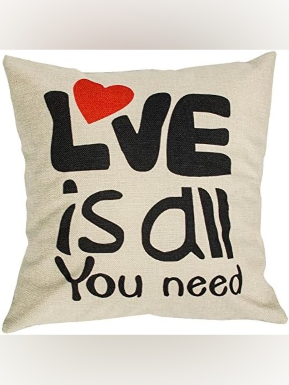 Love Is All You Need Decorative Pillow Cover - Red Heart on Cream